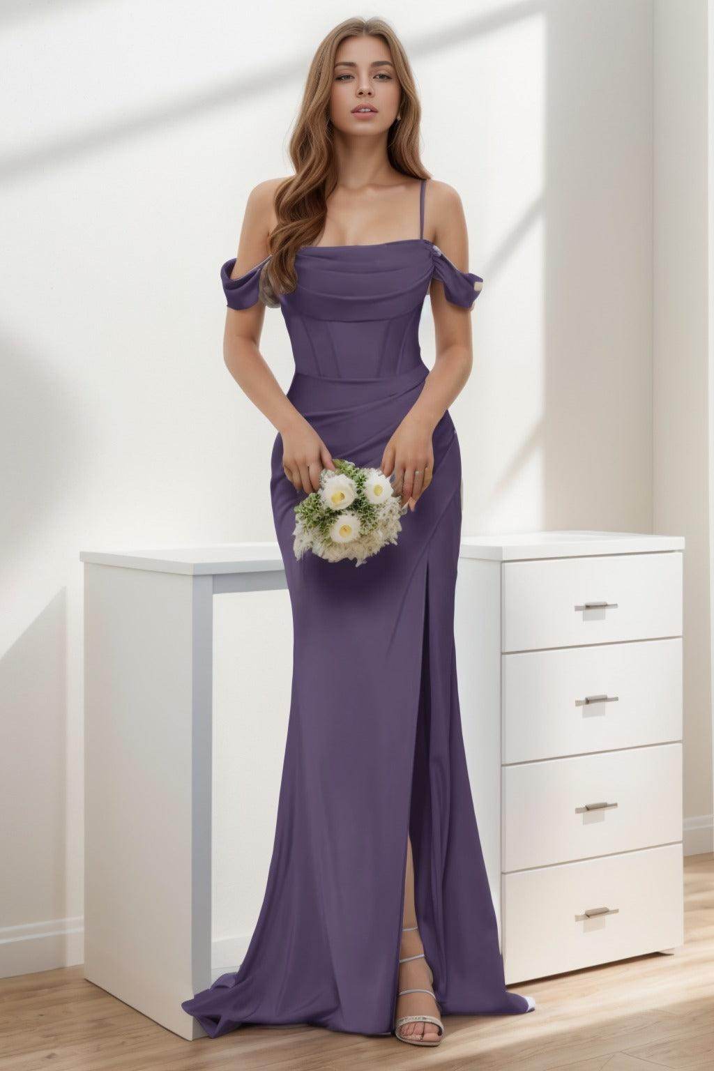 Trumpet-Mermaid Sweep-Brush Train Silk-Like Prom Dress CS0399