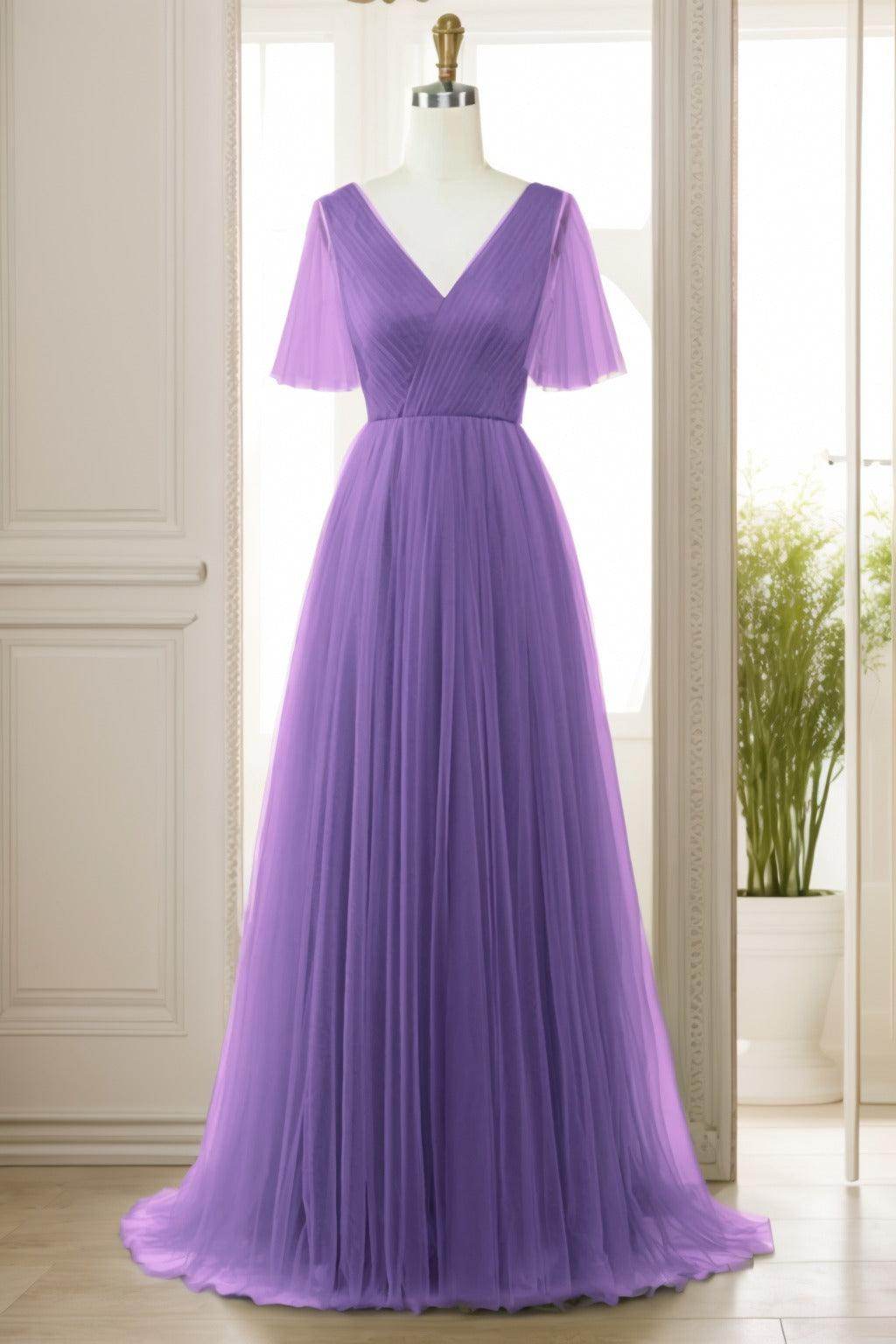 A-Line Sweep-Brush Train Tulle Prom Dress CS0472