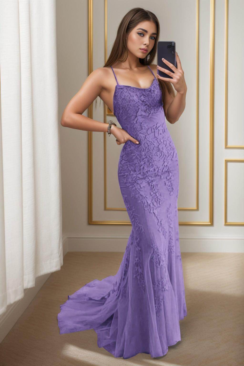 Trumpet-Mermaid Sweep-Brush Train Tulle Prom Dress CS0398