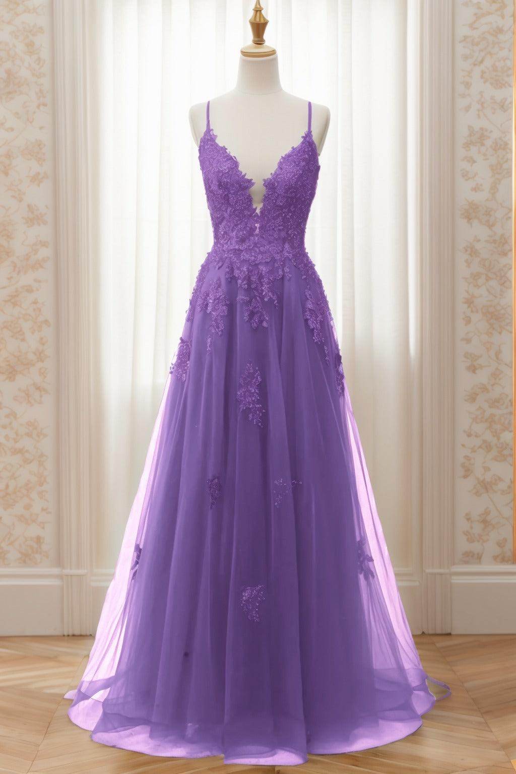A-Line Sweep-Brush Train Tulle Prom Dress CS0463