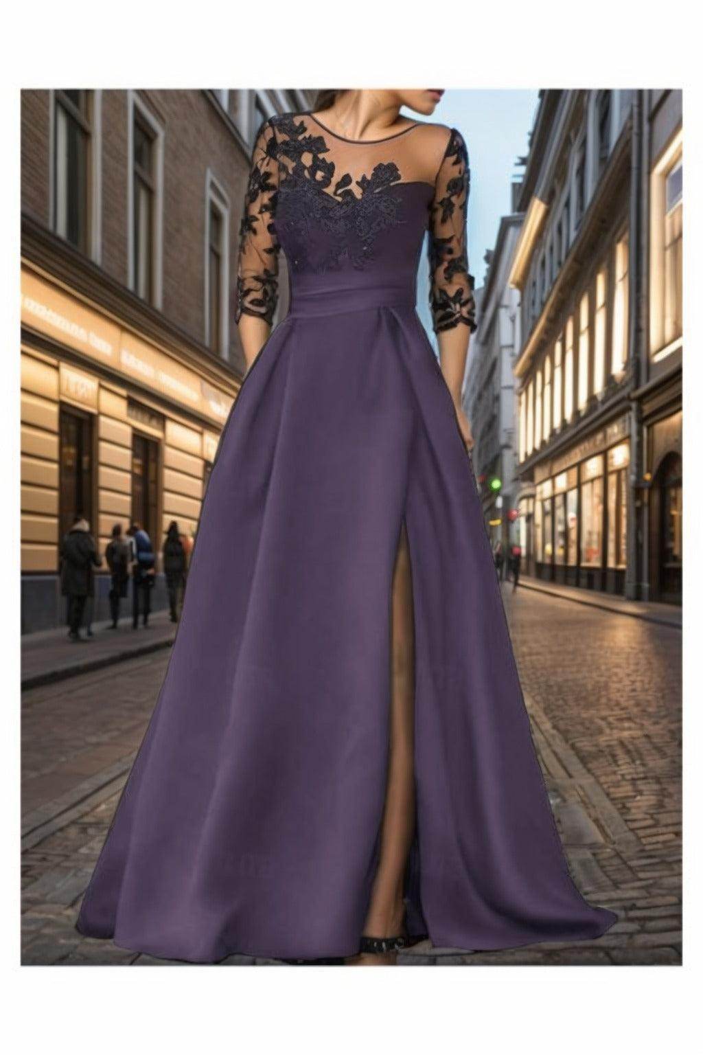 A-Line Sweep-Brush Train Satin Prom Dress CS0456