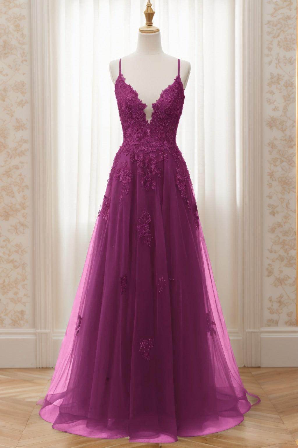 A-Line Sweep-Brush Train Tulle Prom Dress CS0463
