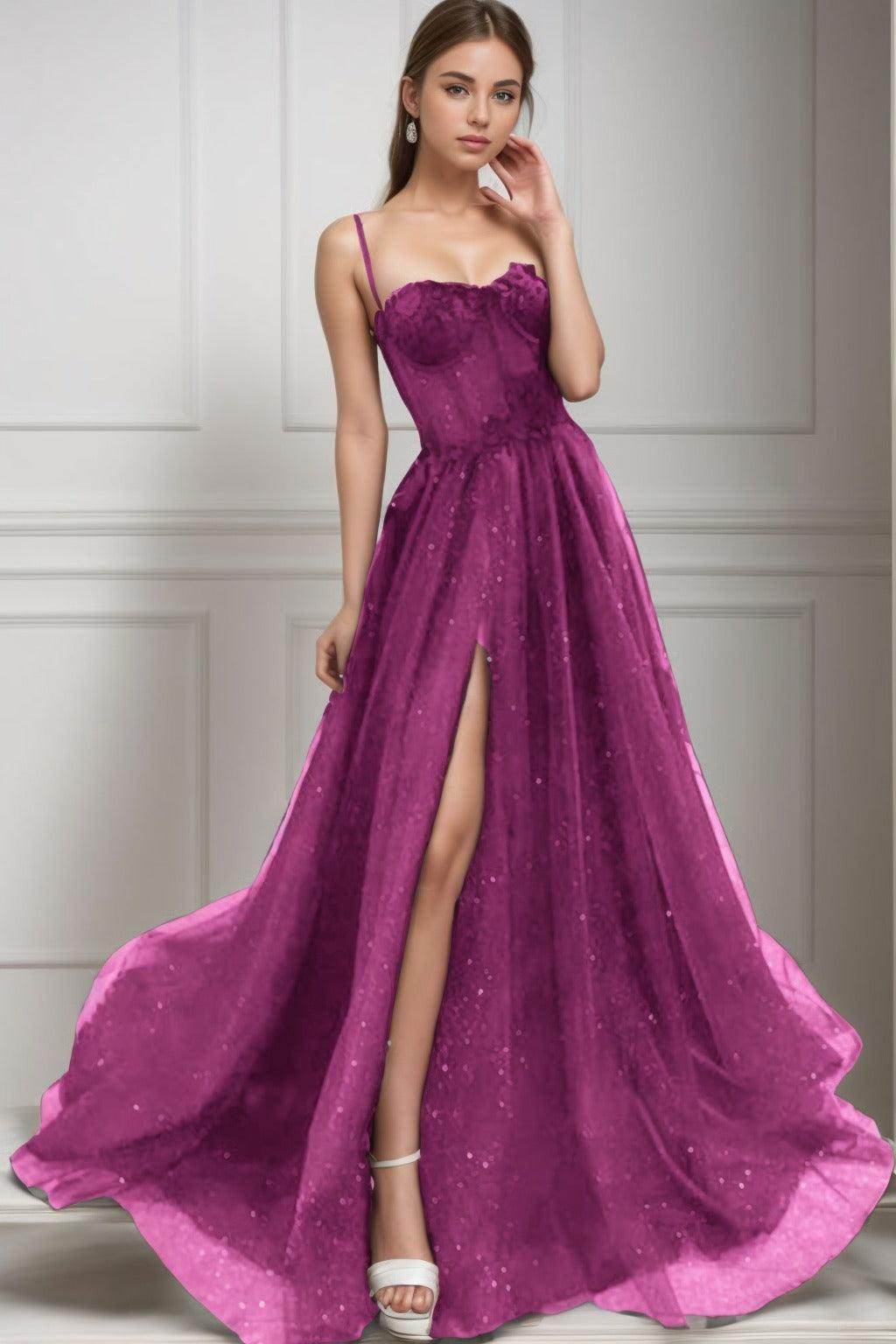 A-Line Sweep-Brush Train Tulle Prom Dress CS0439