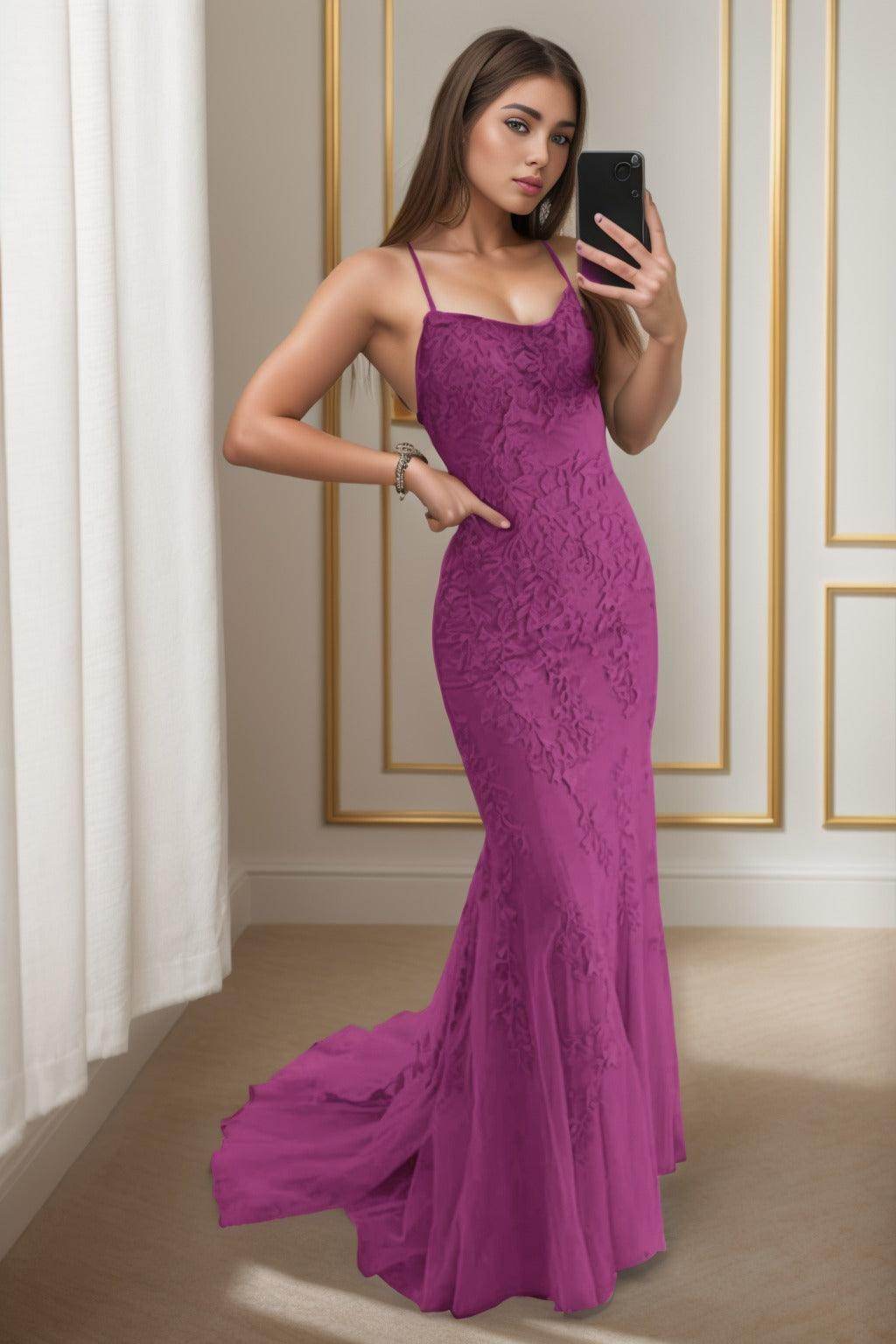 Trumpet-Mermaid Sweep-Brush Train Tulle Prom Dress CS0398