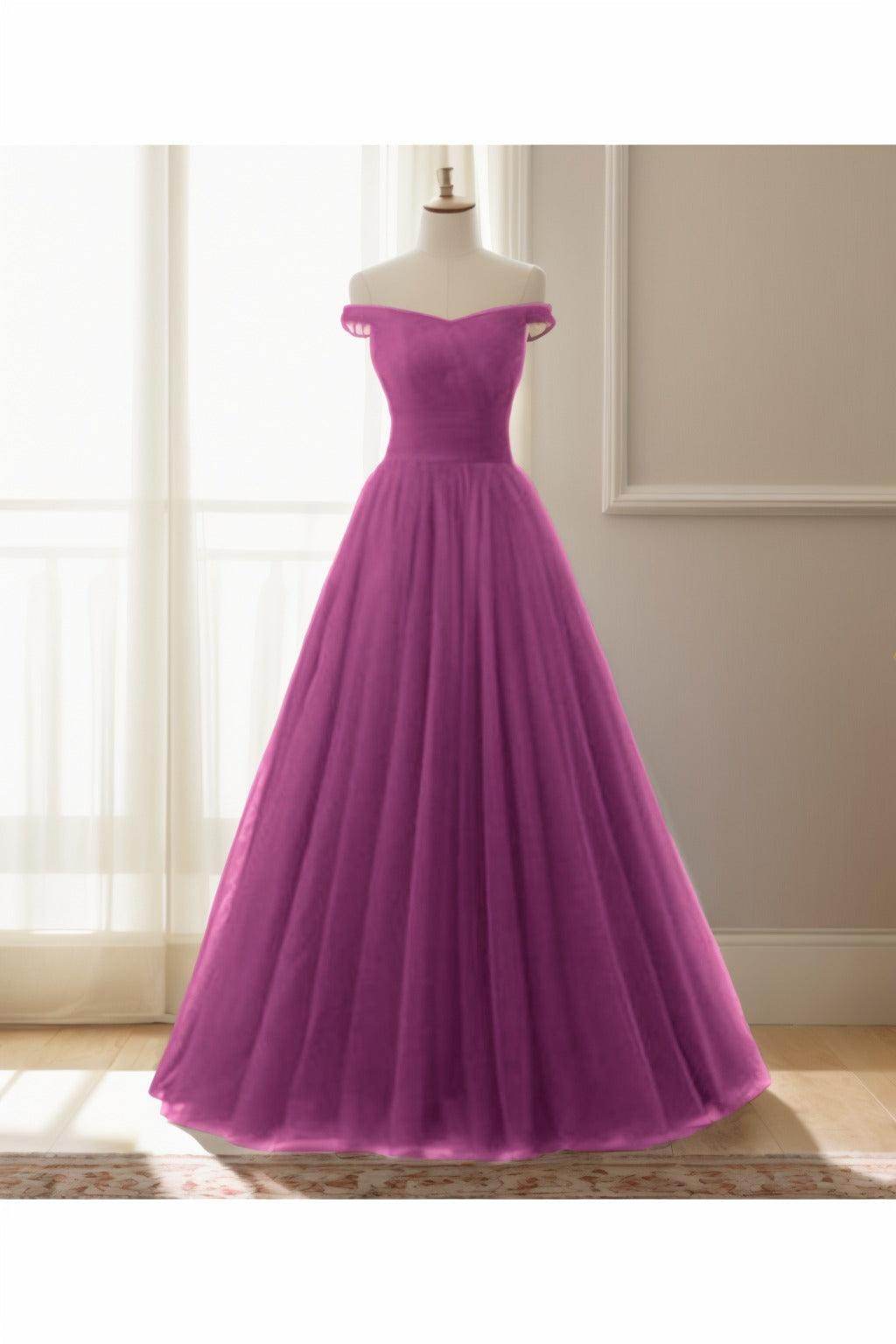 A-Line Floor Length Tulle Prom Dress CS0459