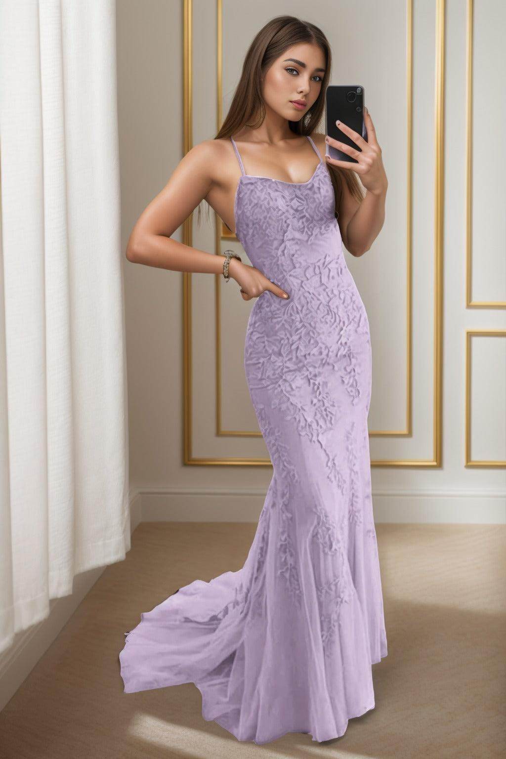 Trumpet-Mermaid Sweep-Brush Train Tulle Prom Dress CS0398