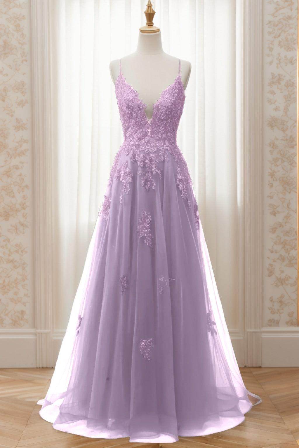 A-Line Sweep-Brush Train Tulle Prom Dress CS0463