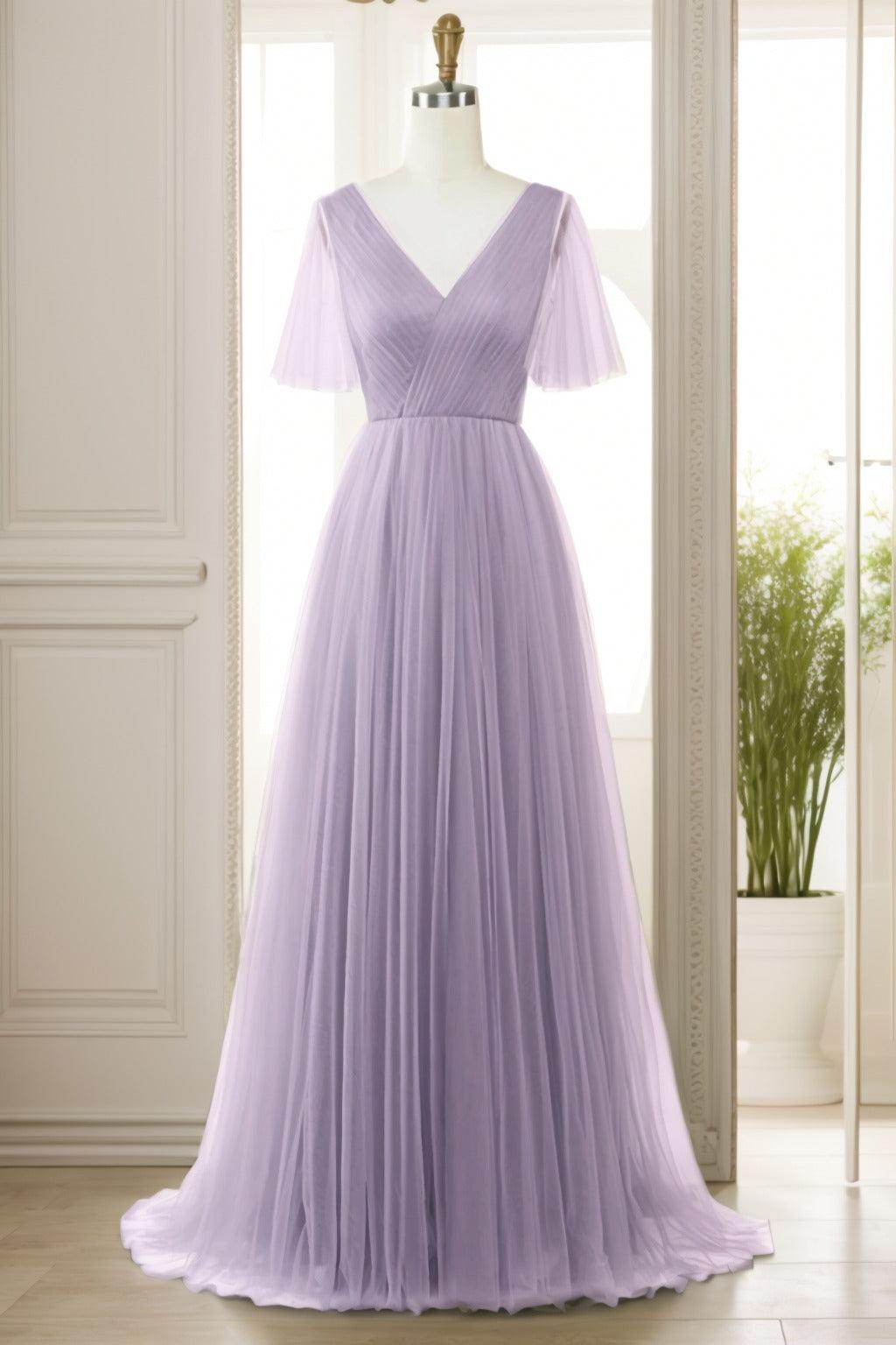 A-Line Sweep-Brush Train Tulle Prom Dress CS0472