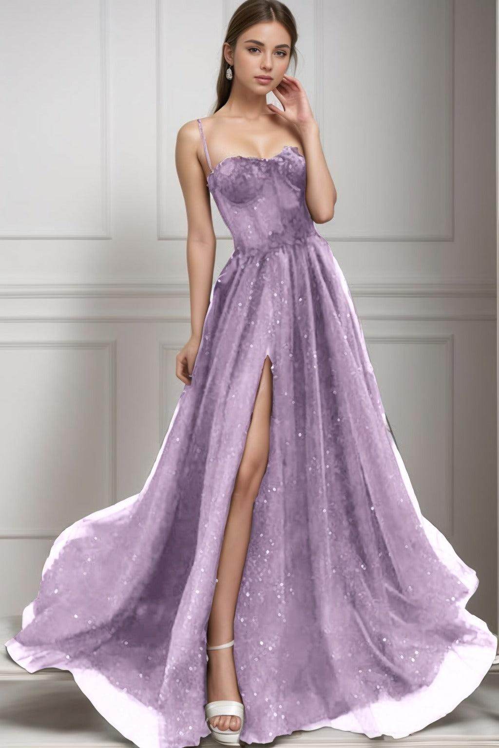 A-Line Sweep-Brush Train Tulle Prom Dress CS0439
