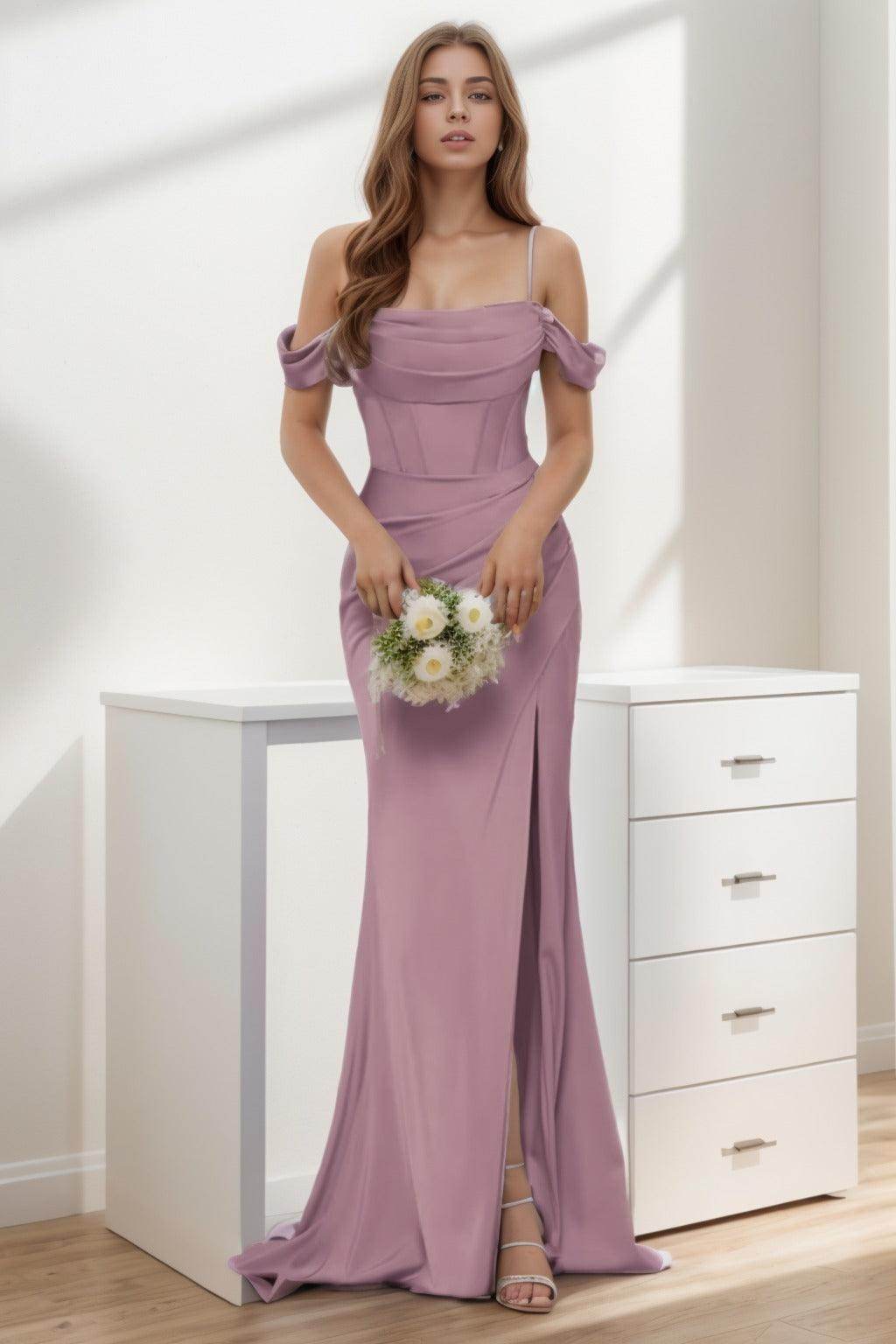 Trumpet-Mermaid Sweep-Brush Train Silk-Like Prom Dress CS0399