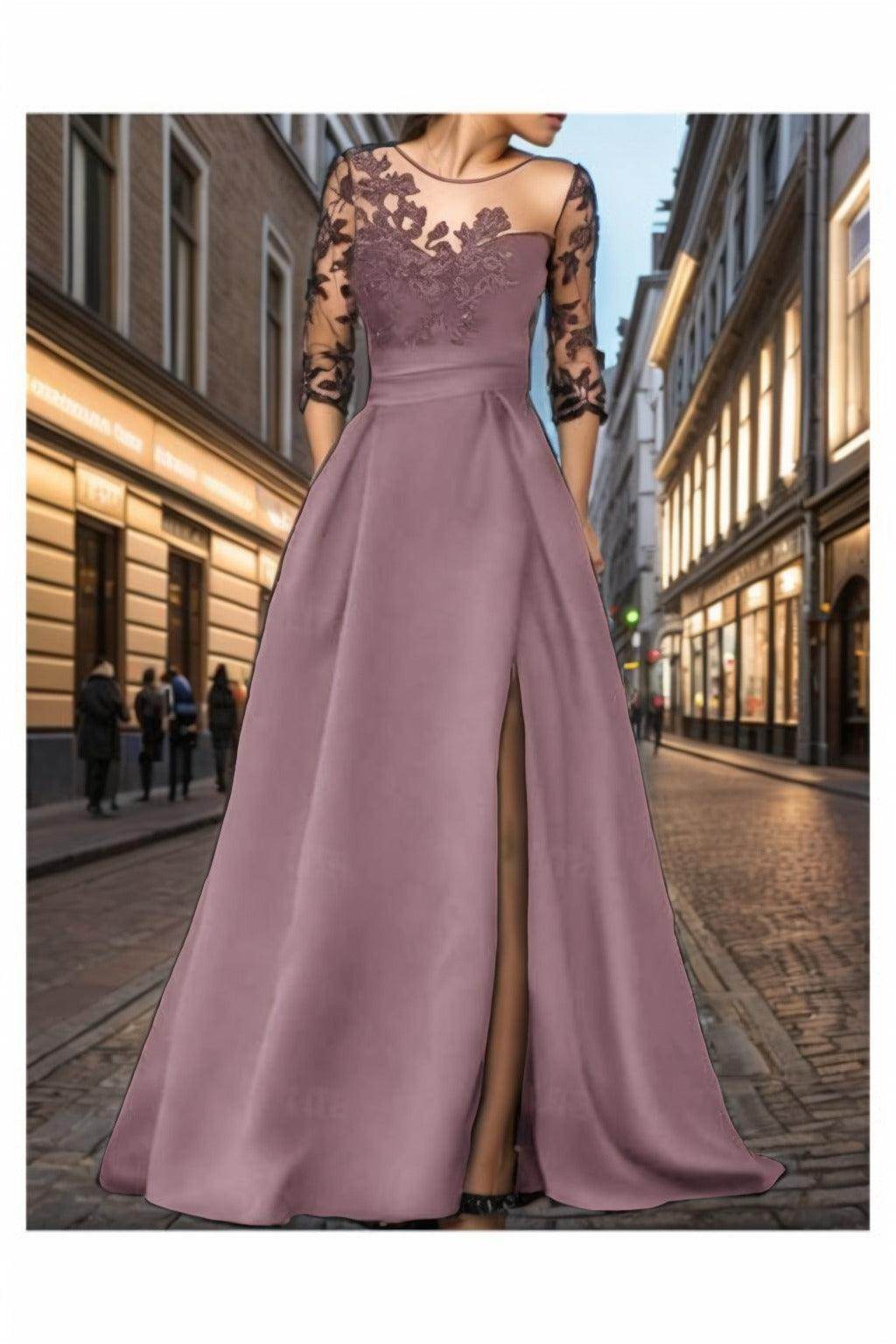 A-Line Sweep-Brush Train Satin Prom Dress CS0456