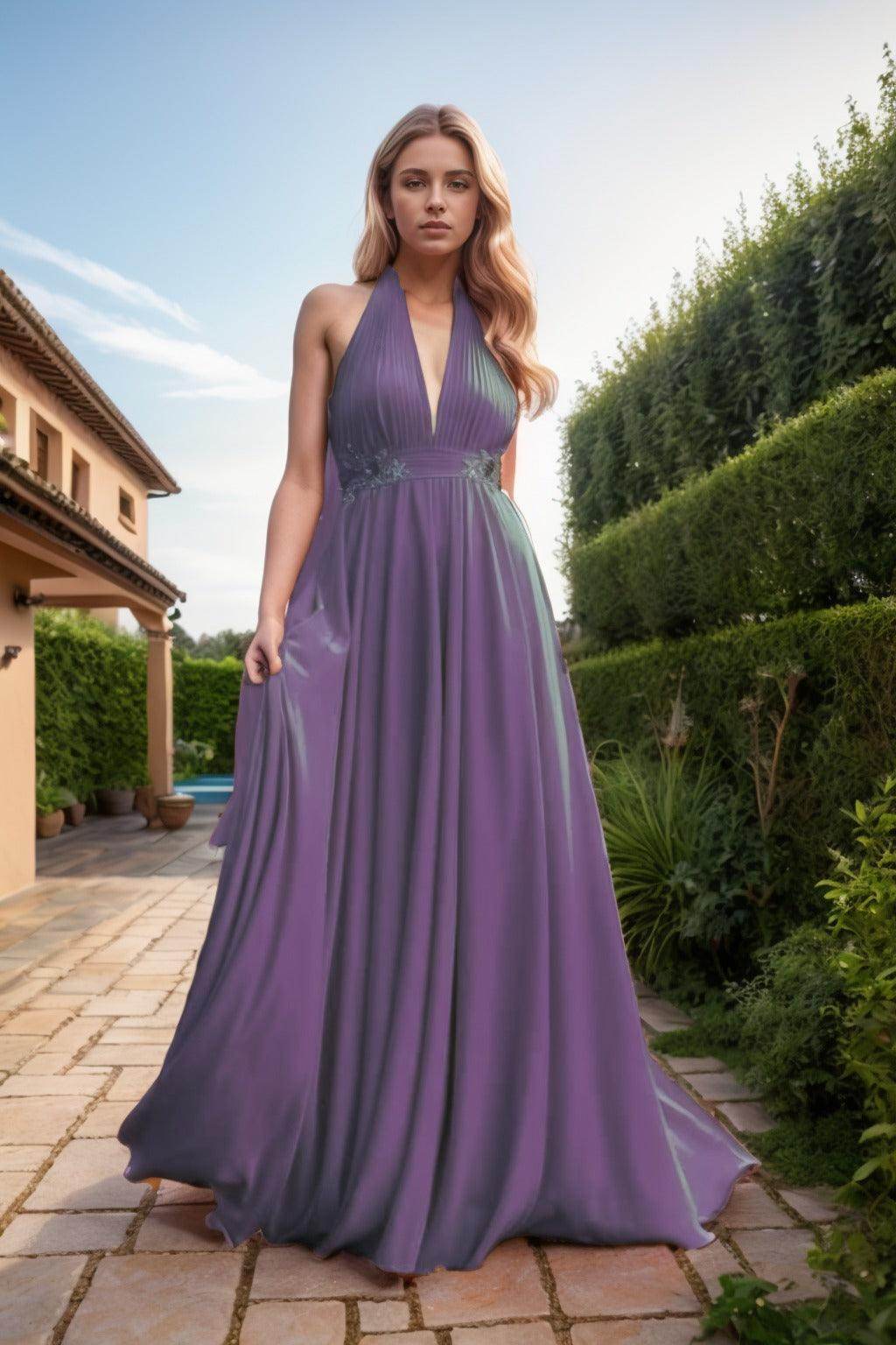 A-Line Sweep-Brush Train Chiffon Prom Dress CS0457