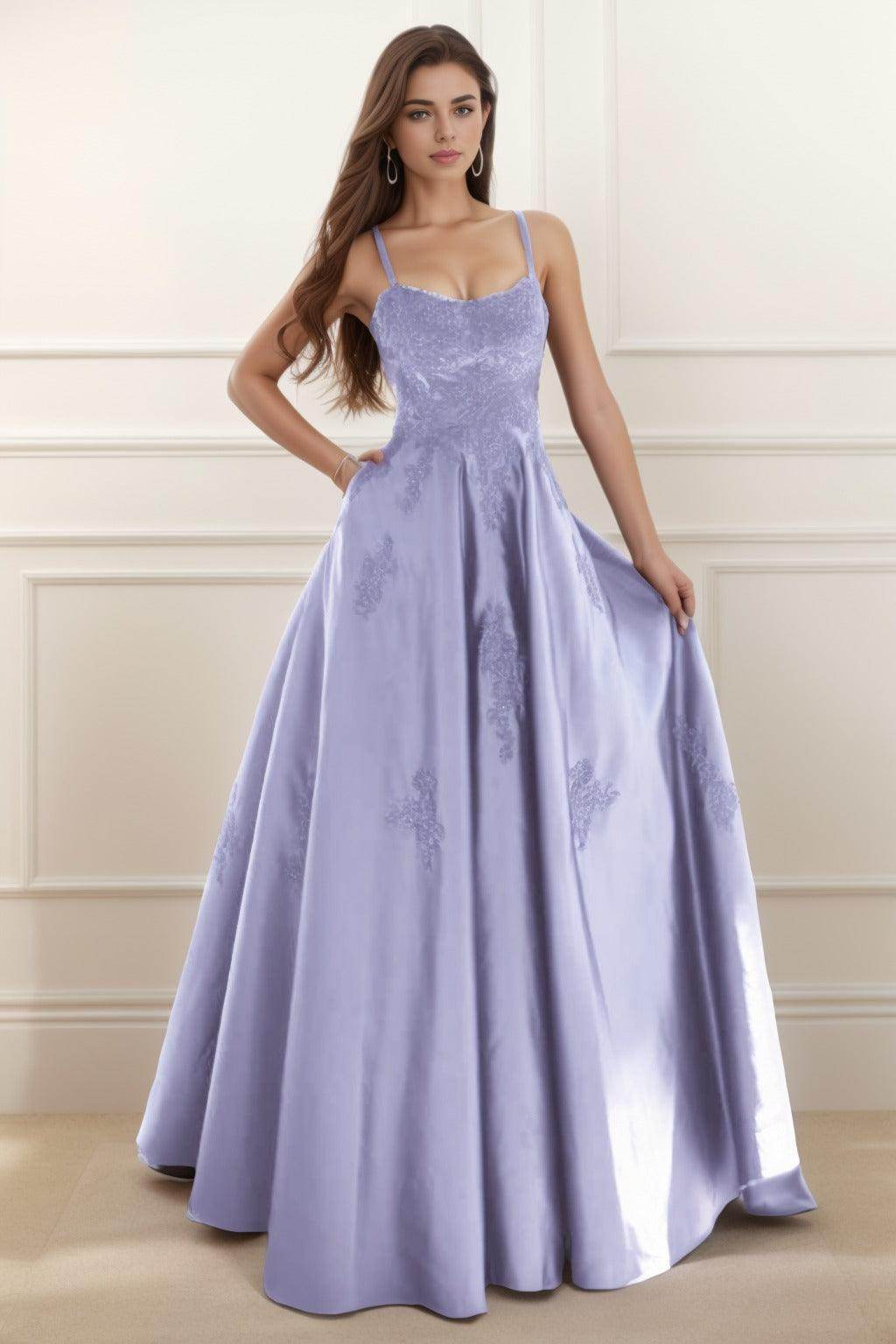 A-Line Floor Length Satin Prom Dress CS0458