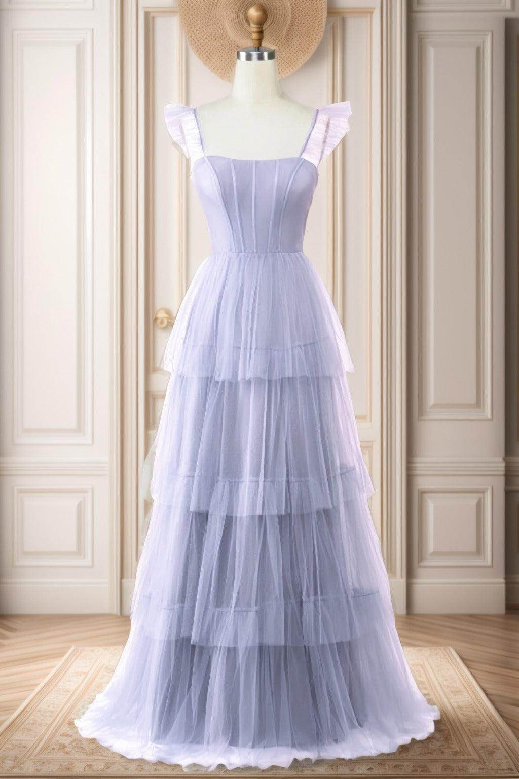 A-Line Sweep-Brush Train Tulle Prom Dress CS0471