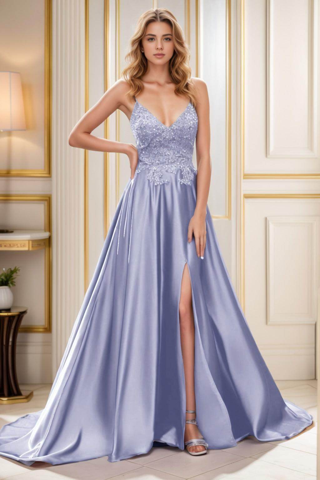 A-Line Court Train Satin Prom Dress CS0460