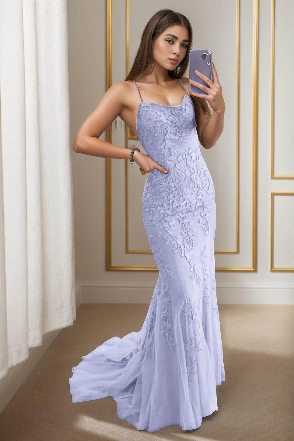 Trumpet-Mermaid Sweep-Brush Train Tulle Prom Dress CS0398