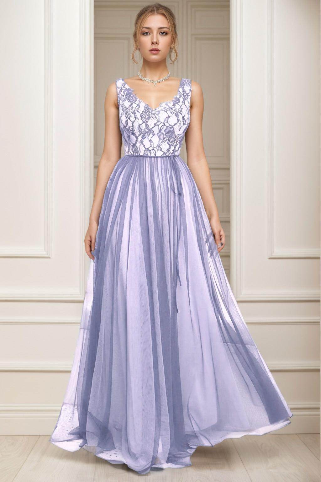 A-Line Sweep-Brush Train Tulle Prom Dress CS0466