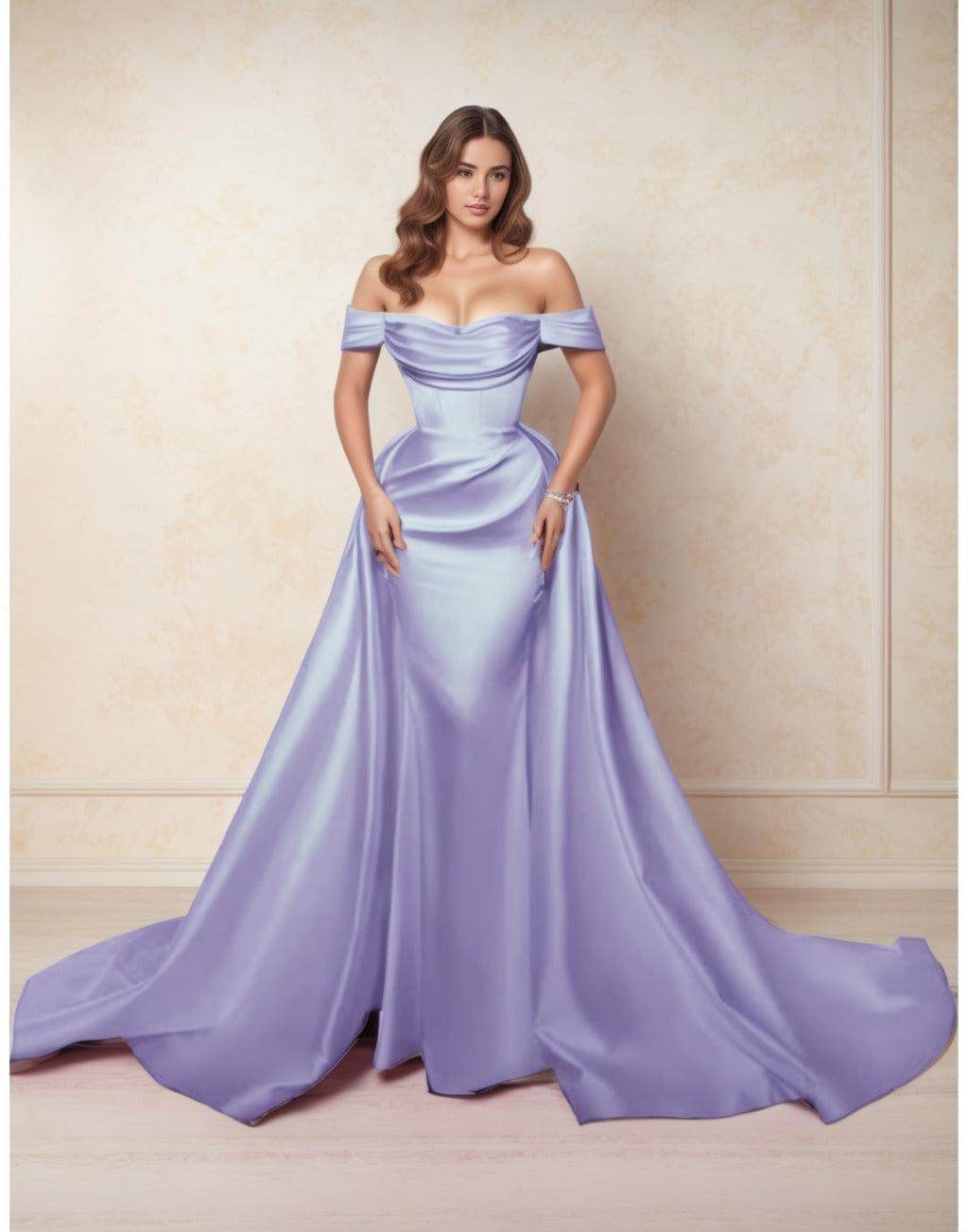 A-Line Chapel Train Satin Prom Dress CS0416
