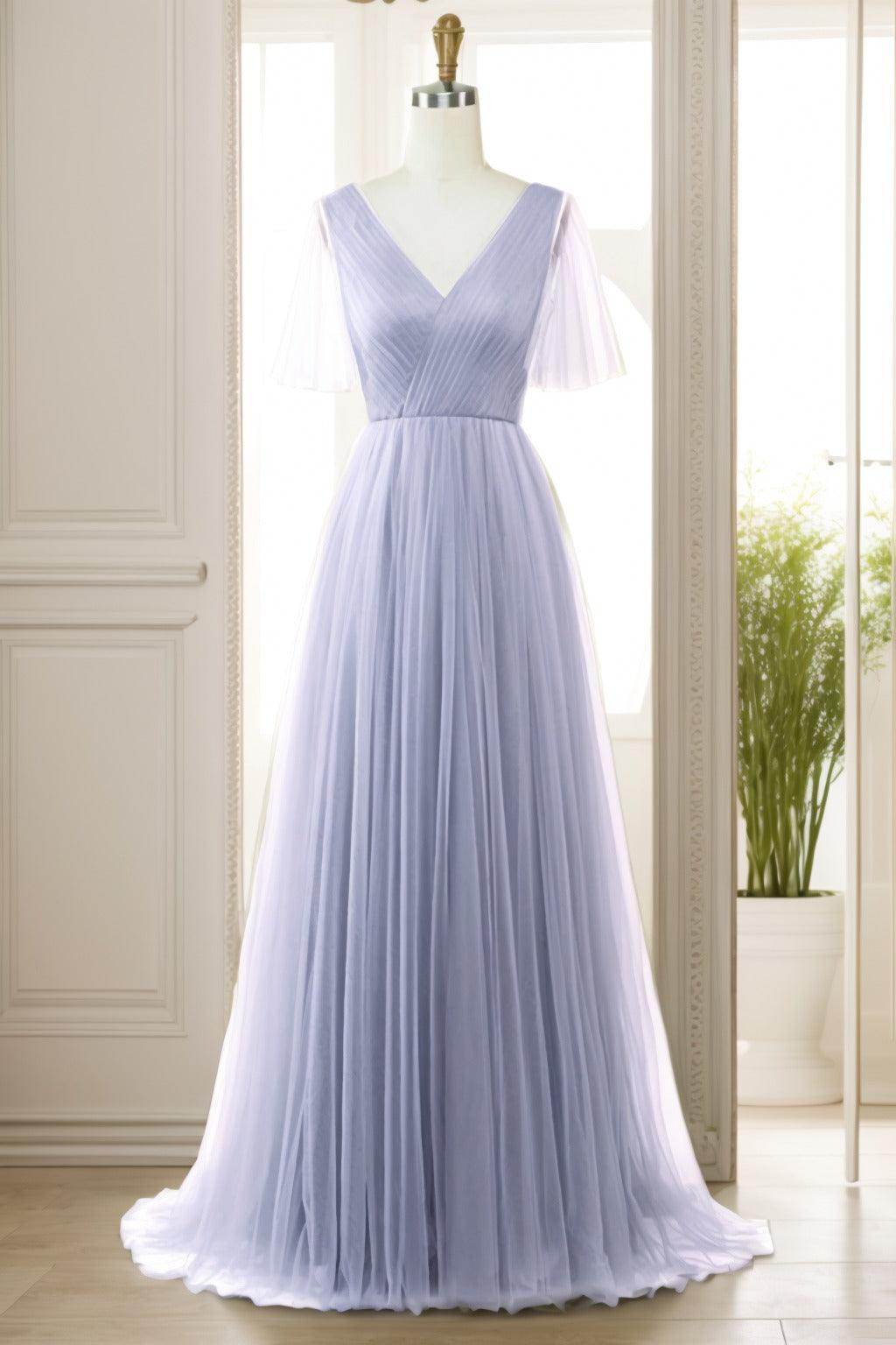 A-Line Sweep-Brush Train Tulle Prom Dress CS0472