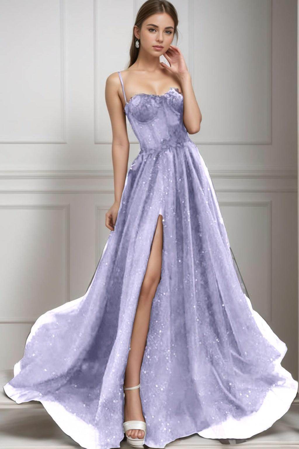 A-Line Sweep-Brush Train Tulle Prom Dress CS0439
