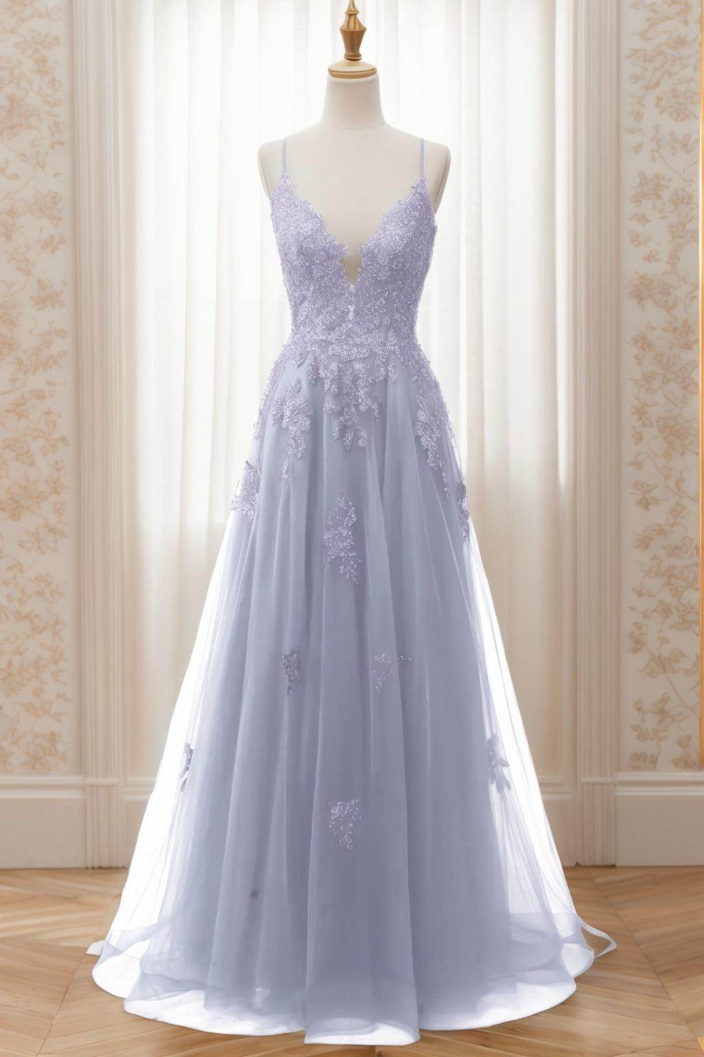 A-Line Sweep-Brush Train Tulle Prom Dress CS0463