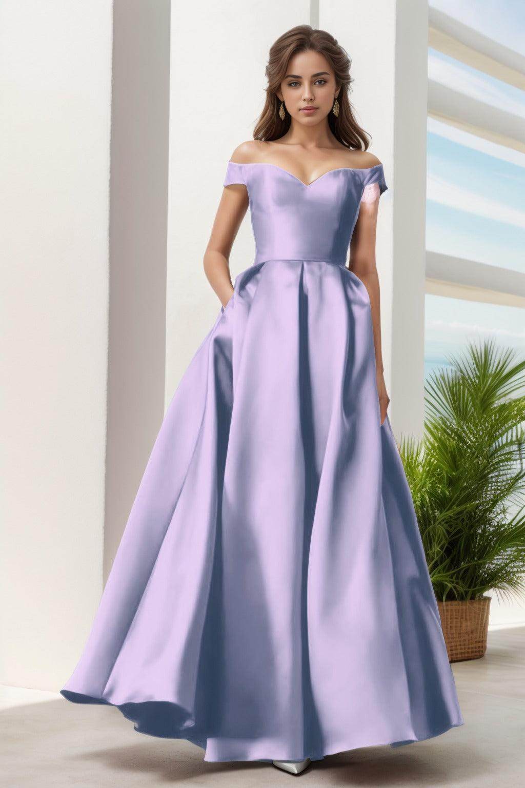 A-Line Floor Length Satin Prom Dress CS0408