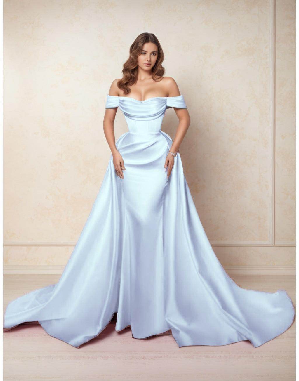A-Line Chapel Train Satin Prom Dress CS0416