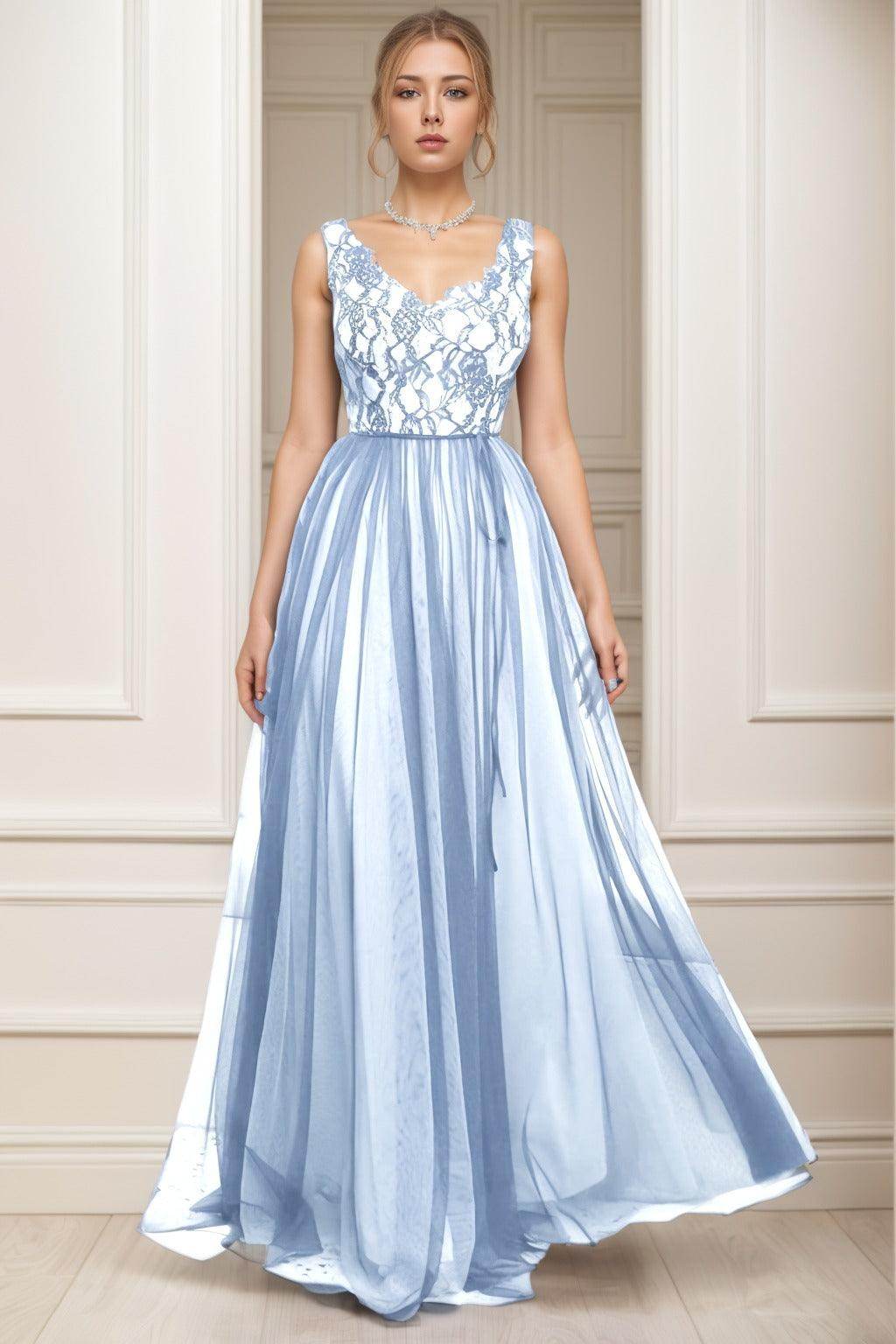 A-Line Sweep-Brush Train Tulle Prom Dress CS0466
