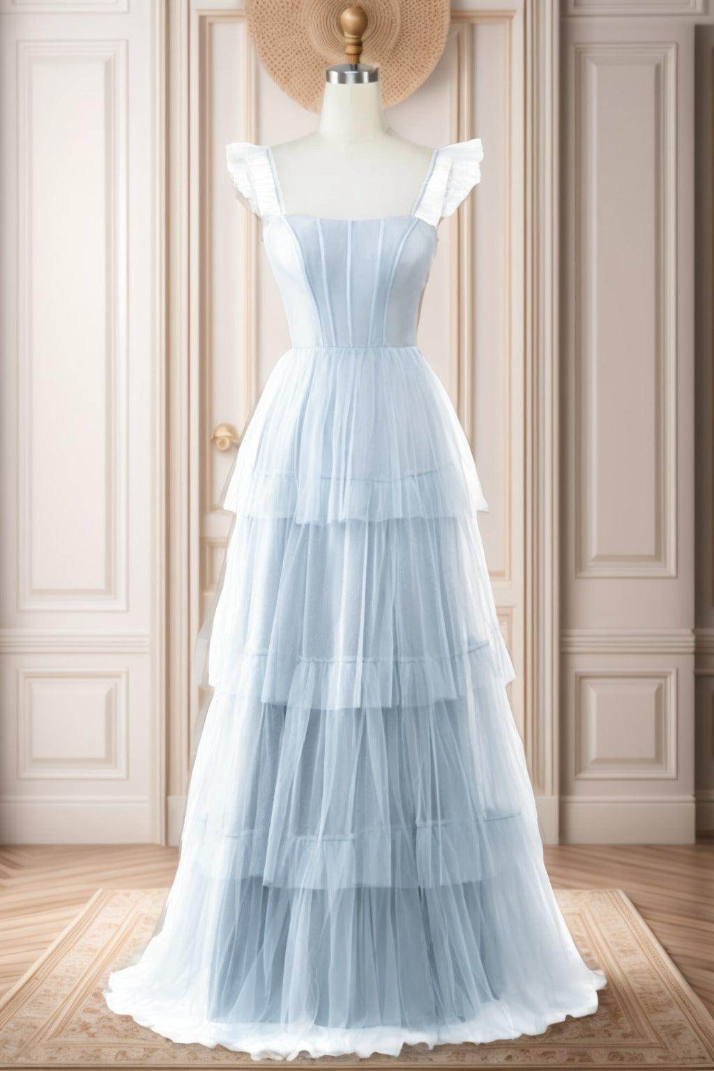 A-Line Sweep-Brush Train Tulle Prom Dress CS0471