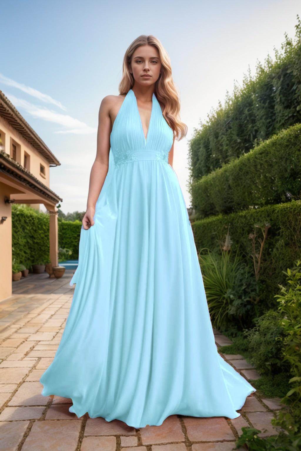 A-Line Sweep-Brush Train Chiffon Prom Dress CS0457