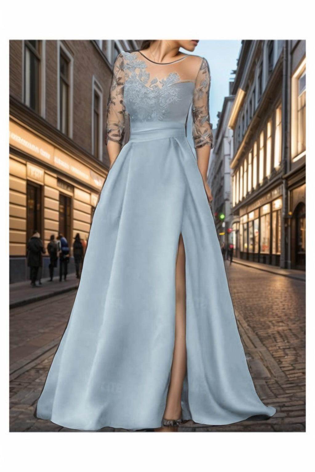 A-Line Sweep-Brush Train Satin Prom Dress CS0456