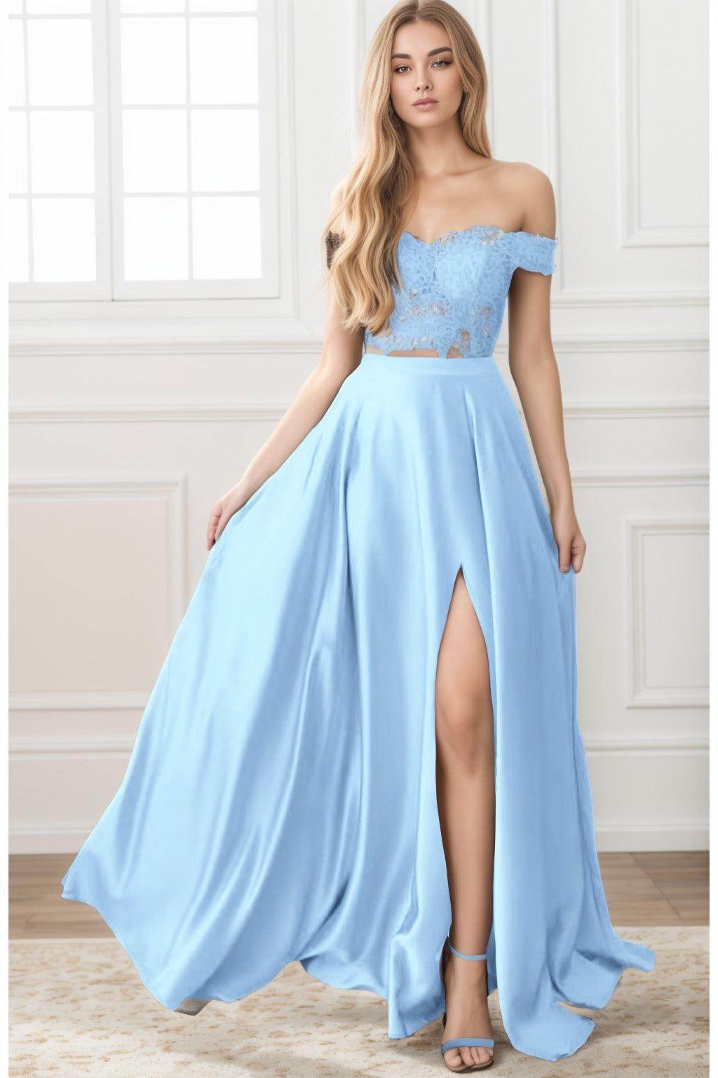 A-Line Sweep-Brush Train Elastic Satin Prom Dress CS0414