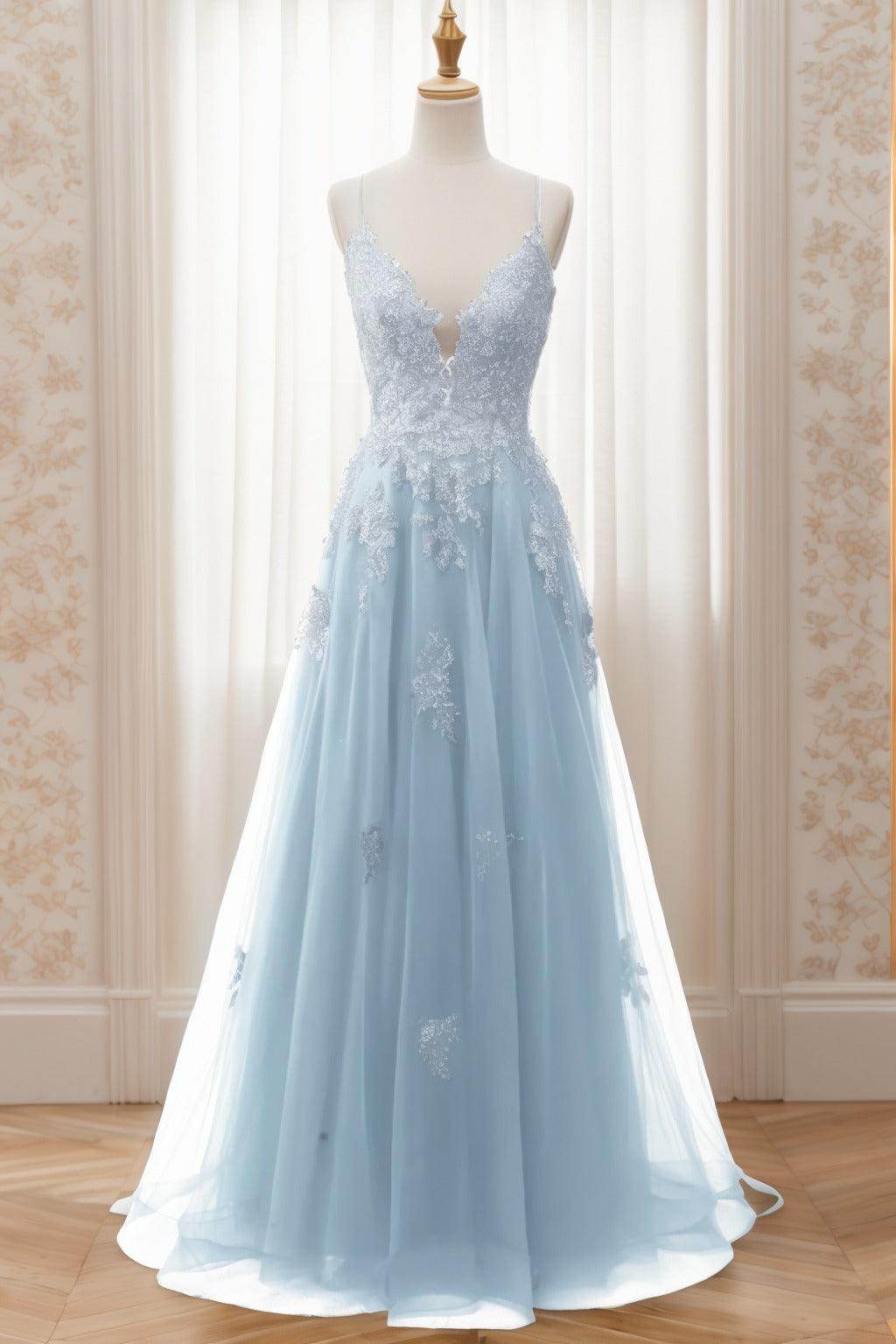 A-Line Sweep-Brush Train Tulle Prom Dress CS0463