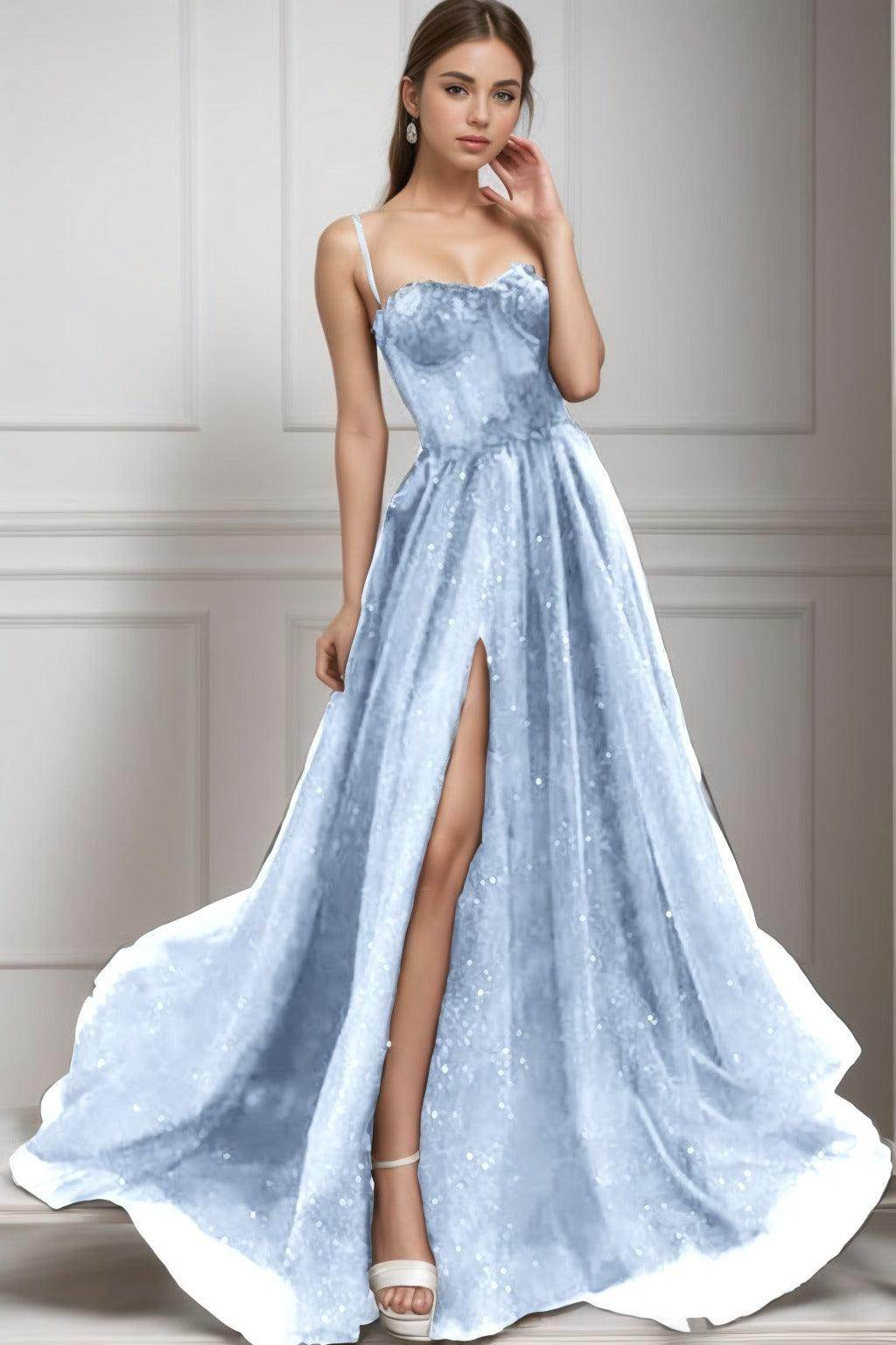 A-Line Sweep-Brush Train Tulle Prom Dress CS0439