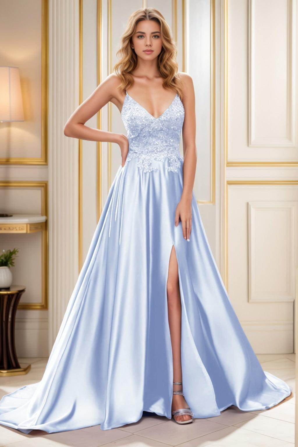 A-Line Court Train Satin Prom Dress CS0460