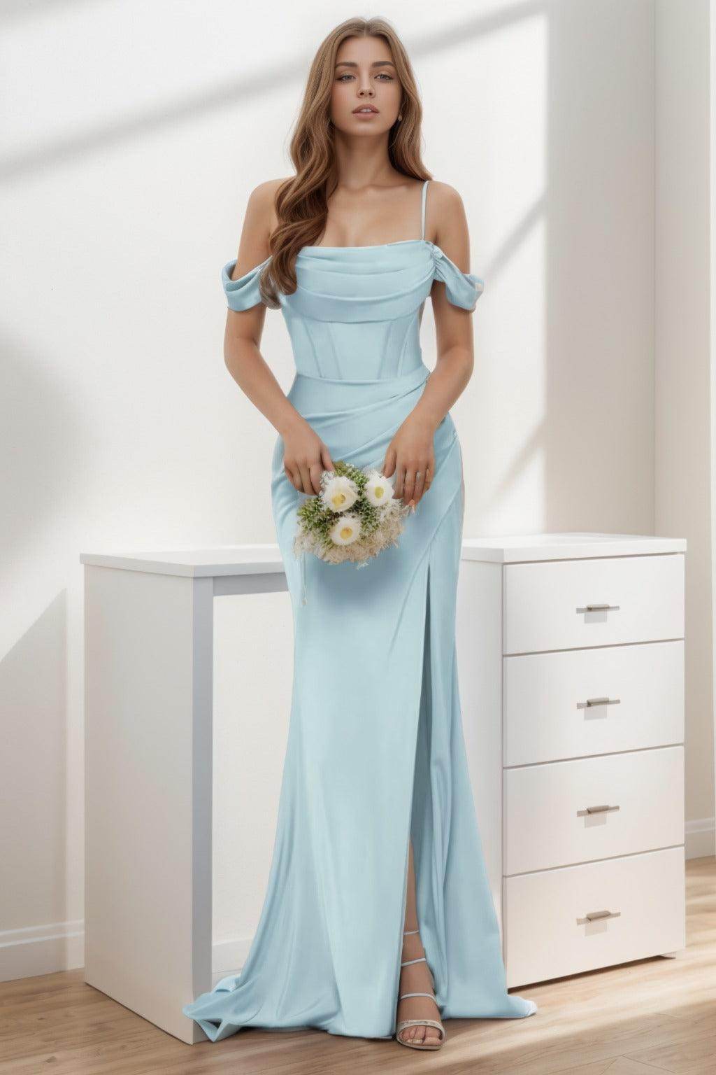 Trumpet-Mermaid Sweep-Brush Train Silk-Like Prom Dress CS0399