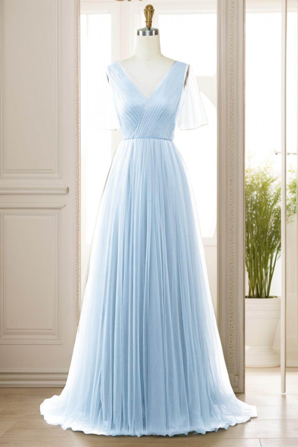 A-Line Sweep-Brush Train Tulle Prom Dress CS0472