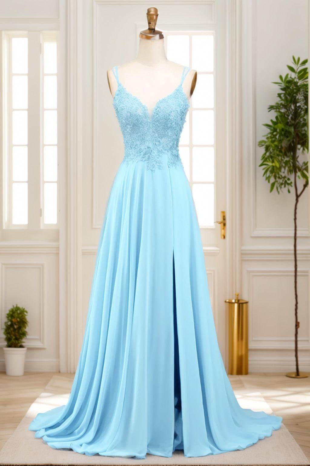A-Line Sweep-Brush Train Chiffon Prom Dress CS0470