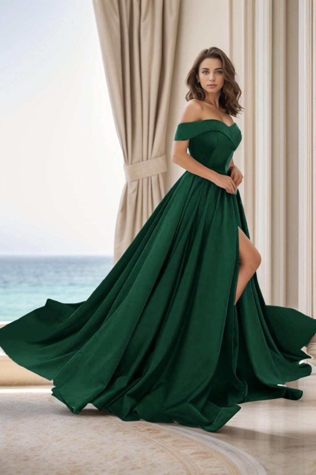 A-Line Court Train Satin Prom Dress CS0405