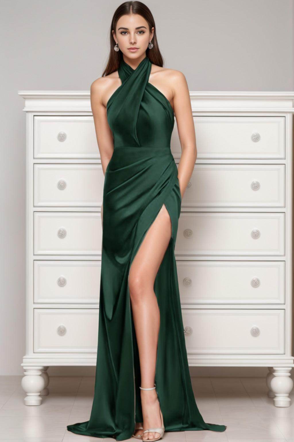 Sheath-Column Sweep-Brush Train Silk-Like Prom Dress CS0431