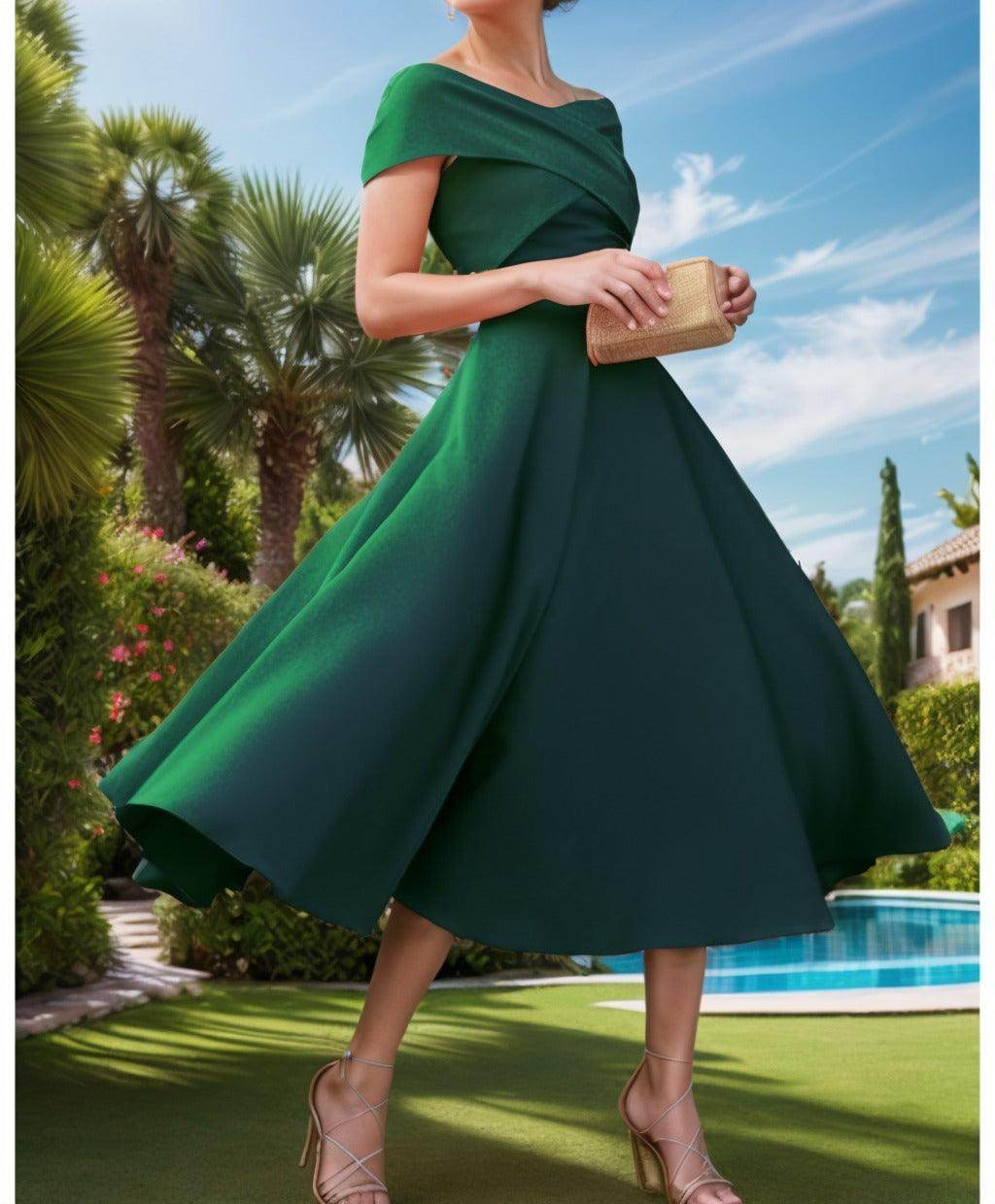 A-Line Tea Length Satin Prom Dress CS0455