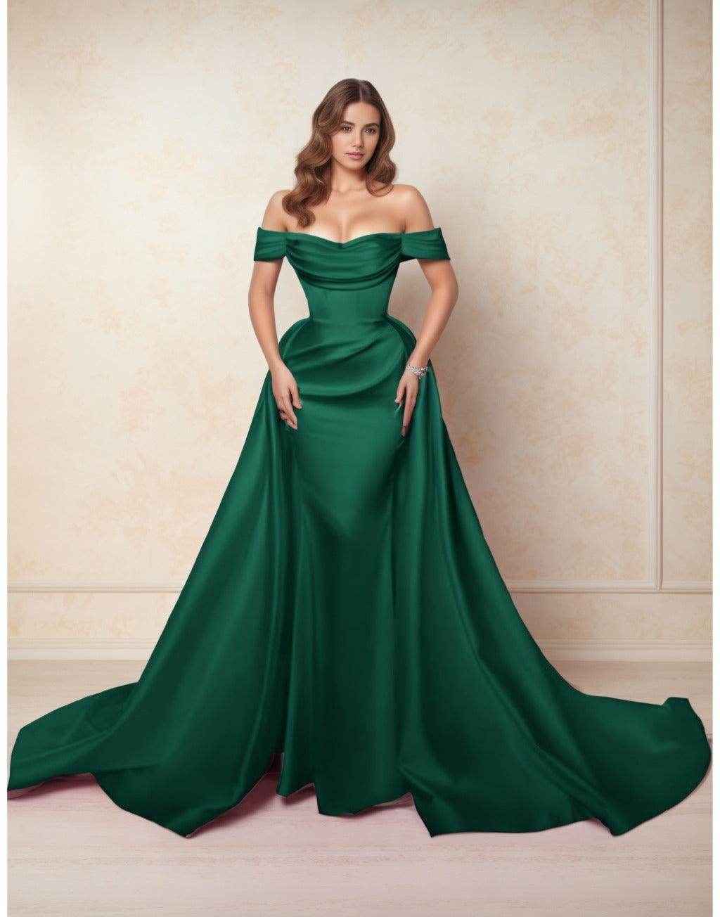 A-Line Chapel Train Satin Prom Dress CS0416