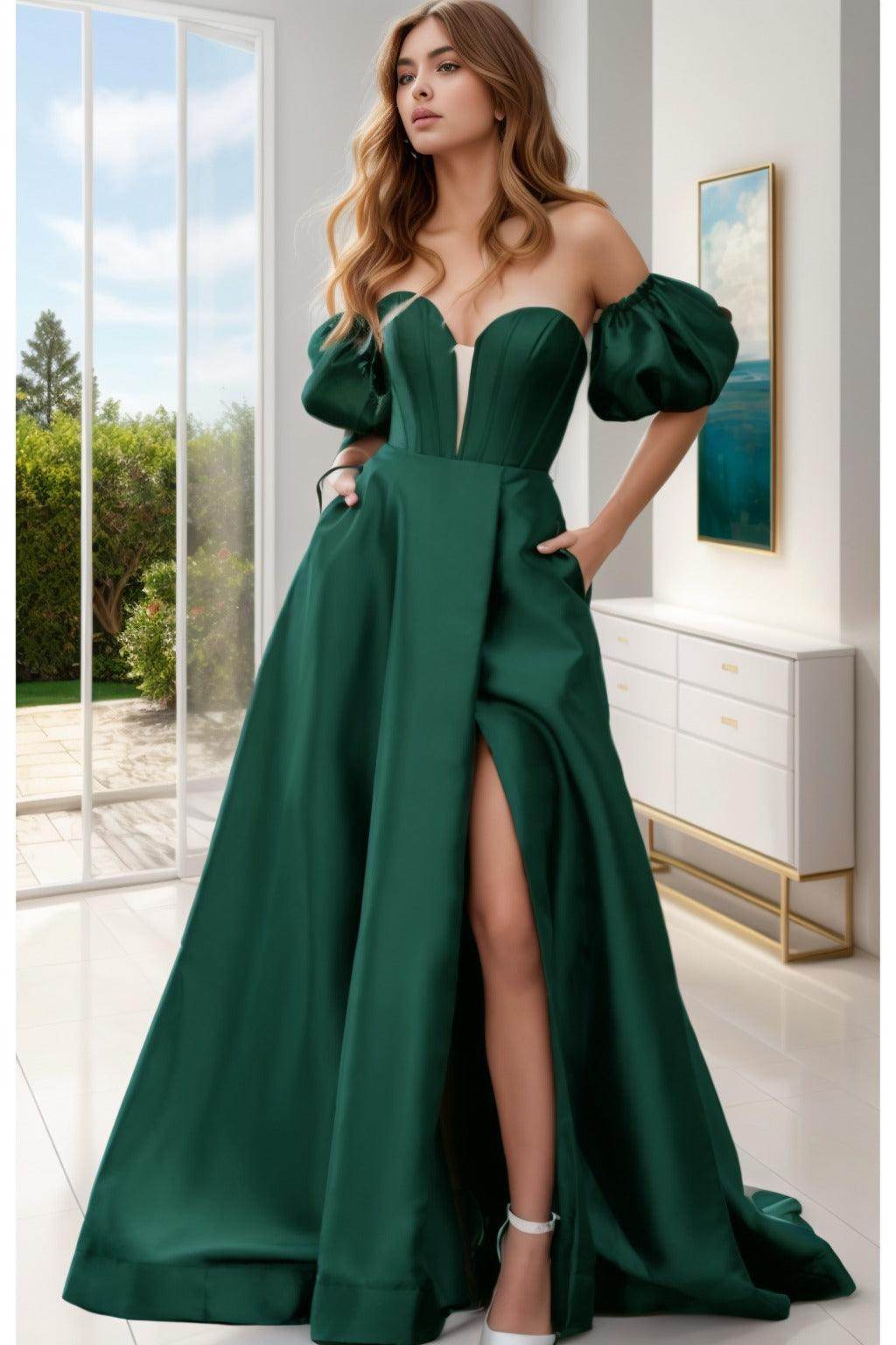 A-Line Sweep-Brush Train Satin Prom Dress CS0448