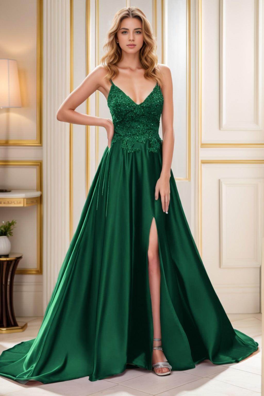 A-Line Court Train Satin Prom Dress CS0460