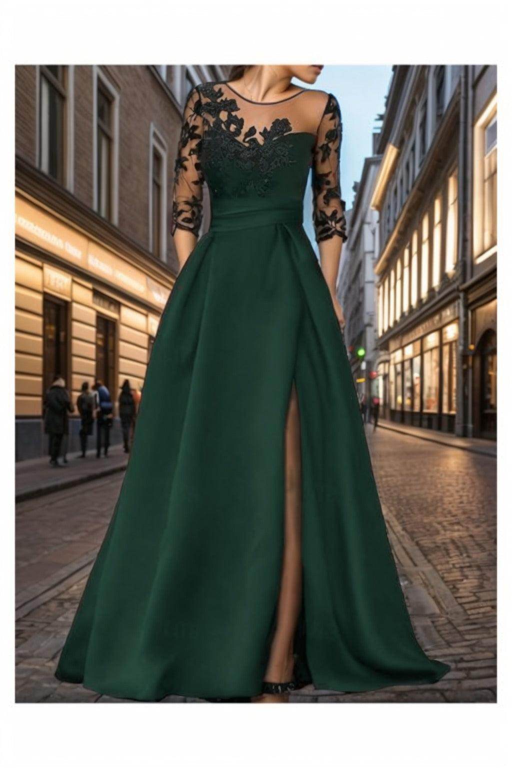 A-Line Sweep-Brush Train Satin Prom Dress CS0456