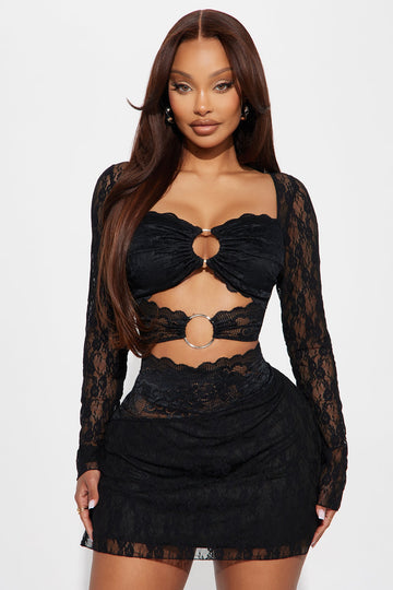 Lela Cut Out Lace Mini Dress - Black