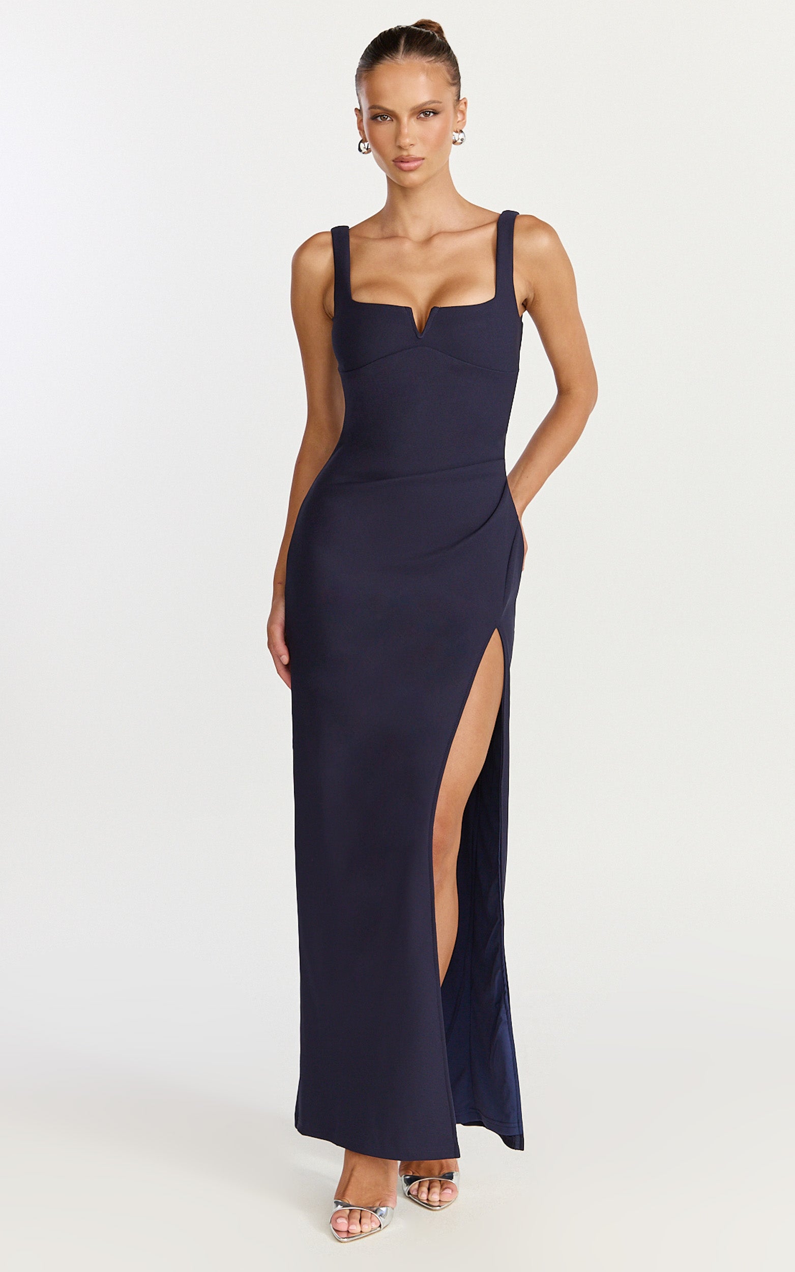 Thelma Maxi Dress - Square Neck Bodycon Dress in Navy