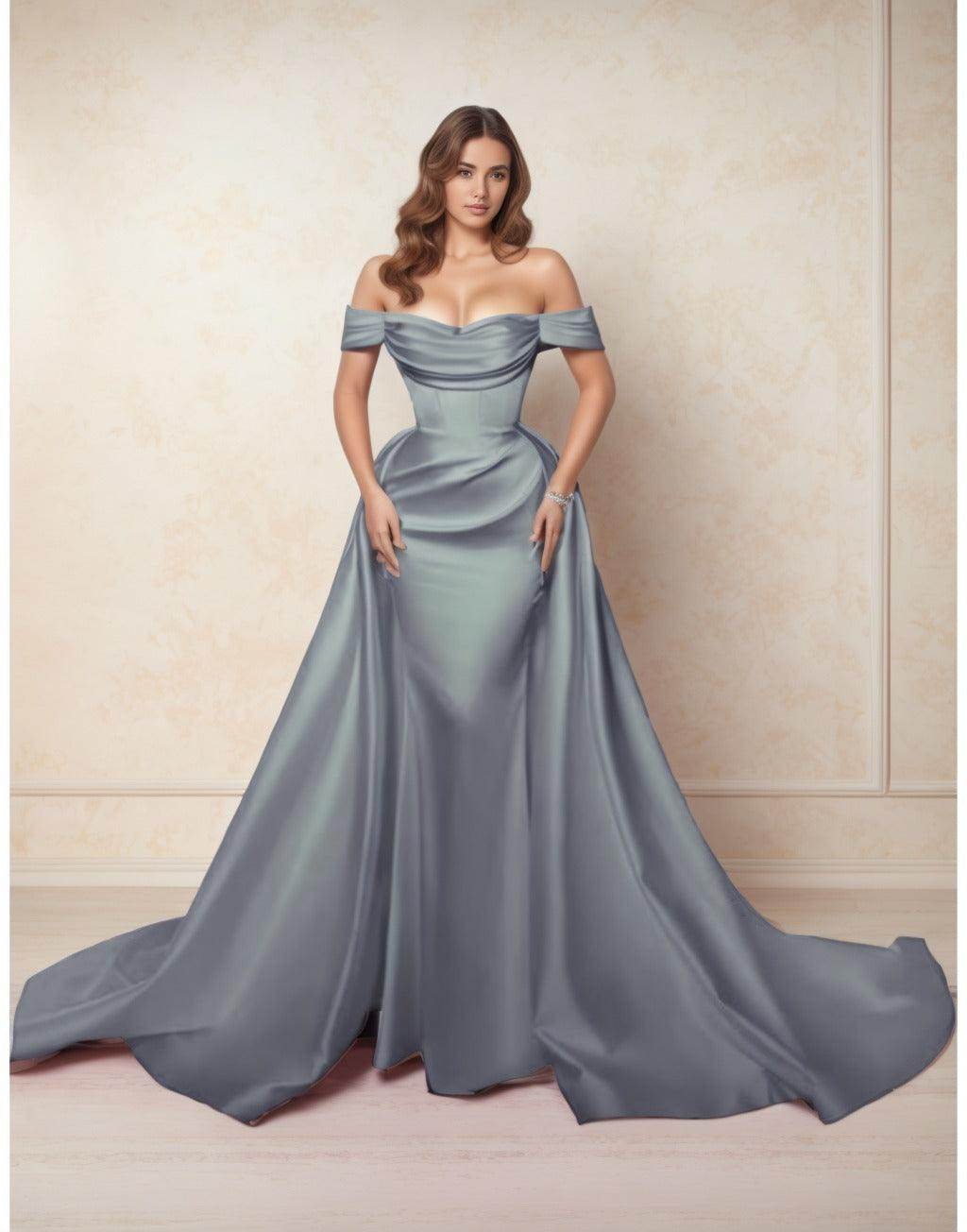 A-Line Chapel Train Satin Prom Dress CS0416