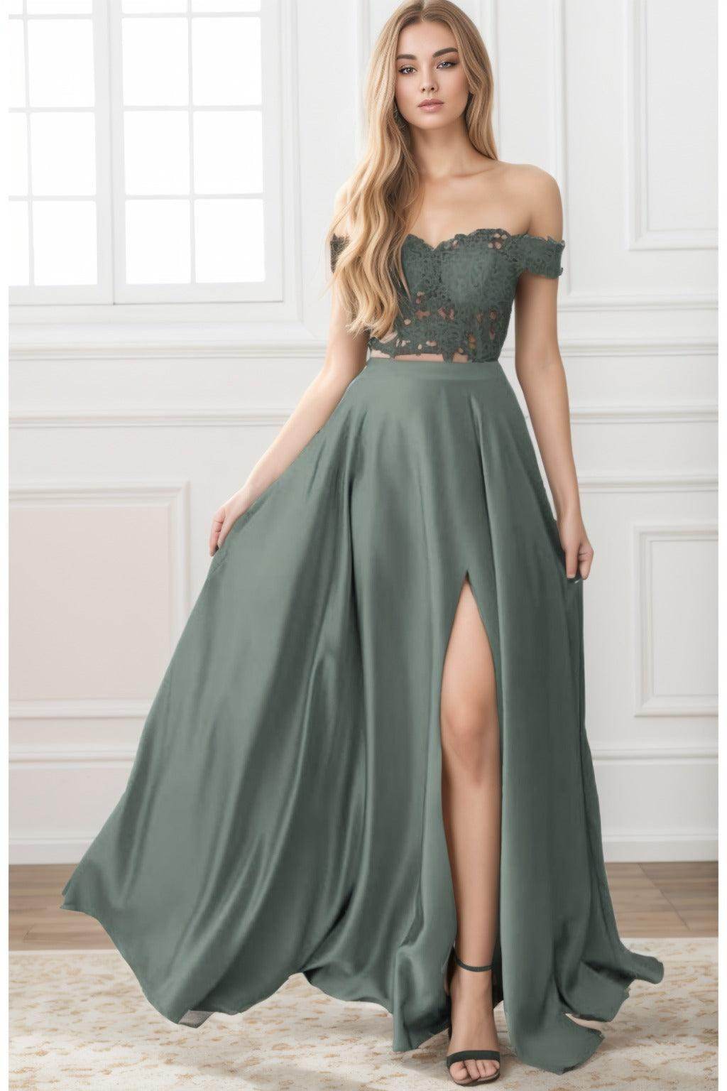 A-Line Sweep-Brush Train Elastic Satin Prom Dress CS0414