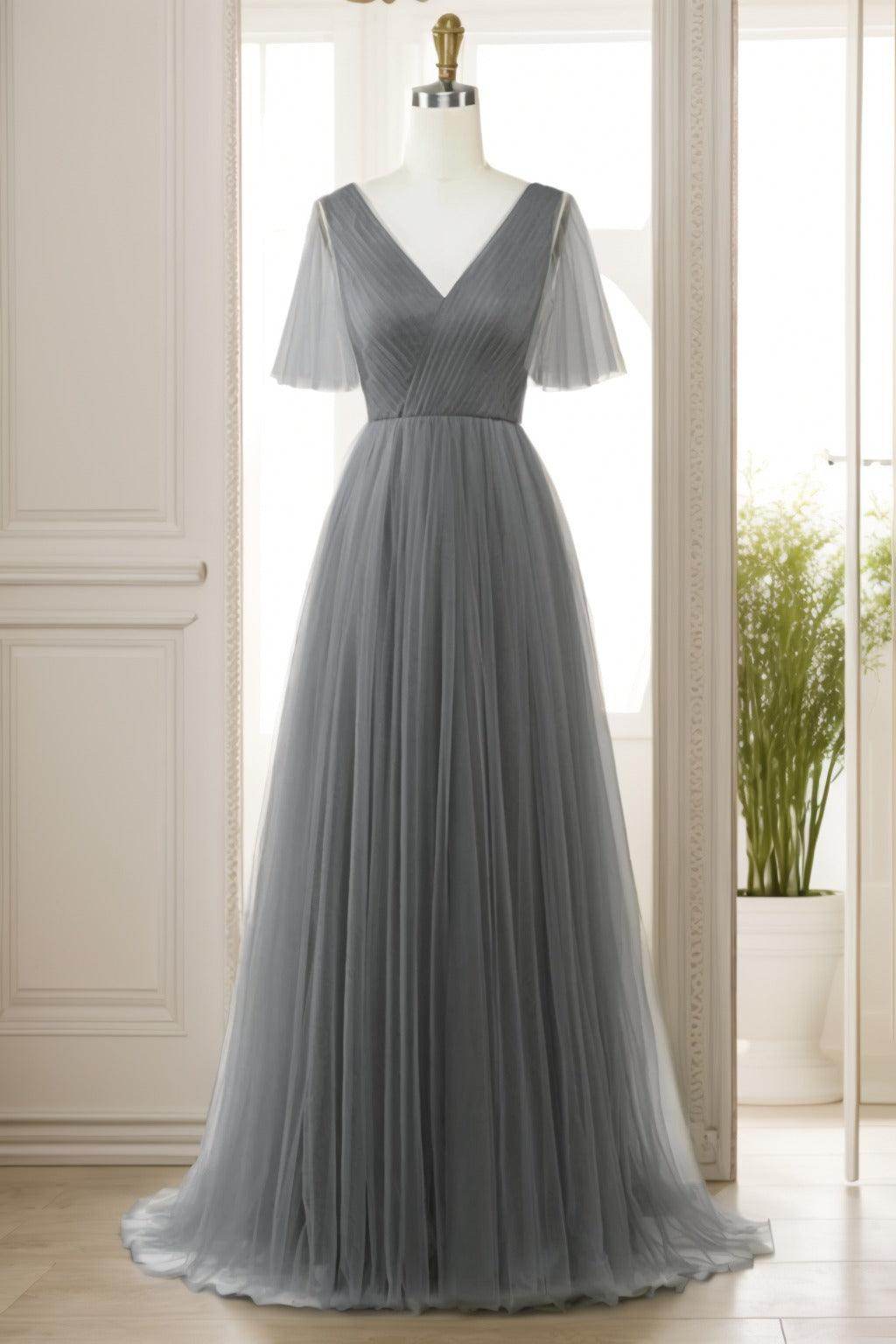 A-Line Sweep-Brush Train Tulle Prom Dress CS0472